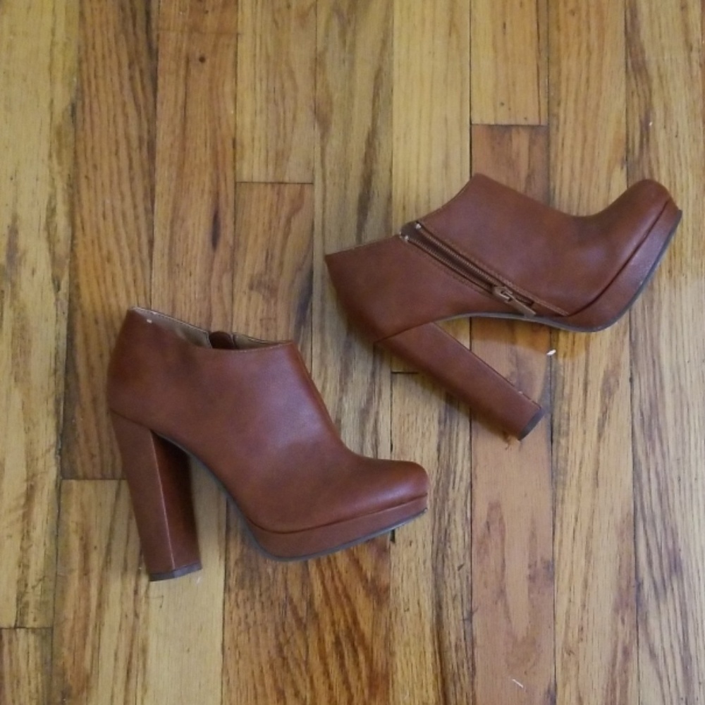 Cognac Brown Platform Ankle Booties 7